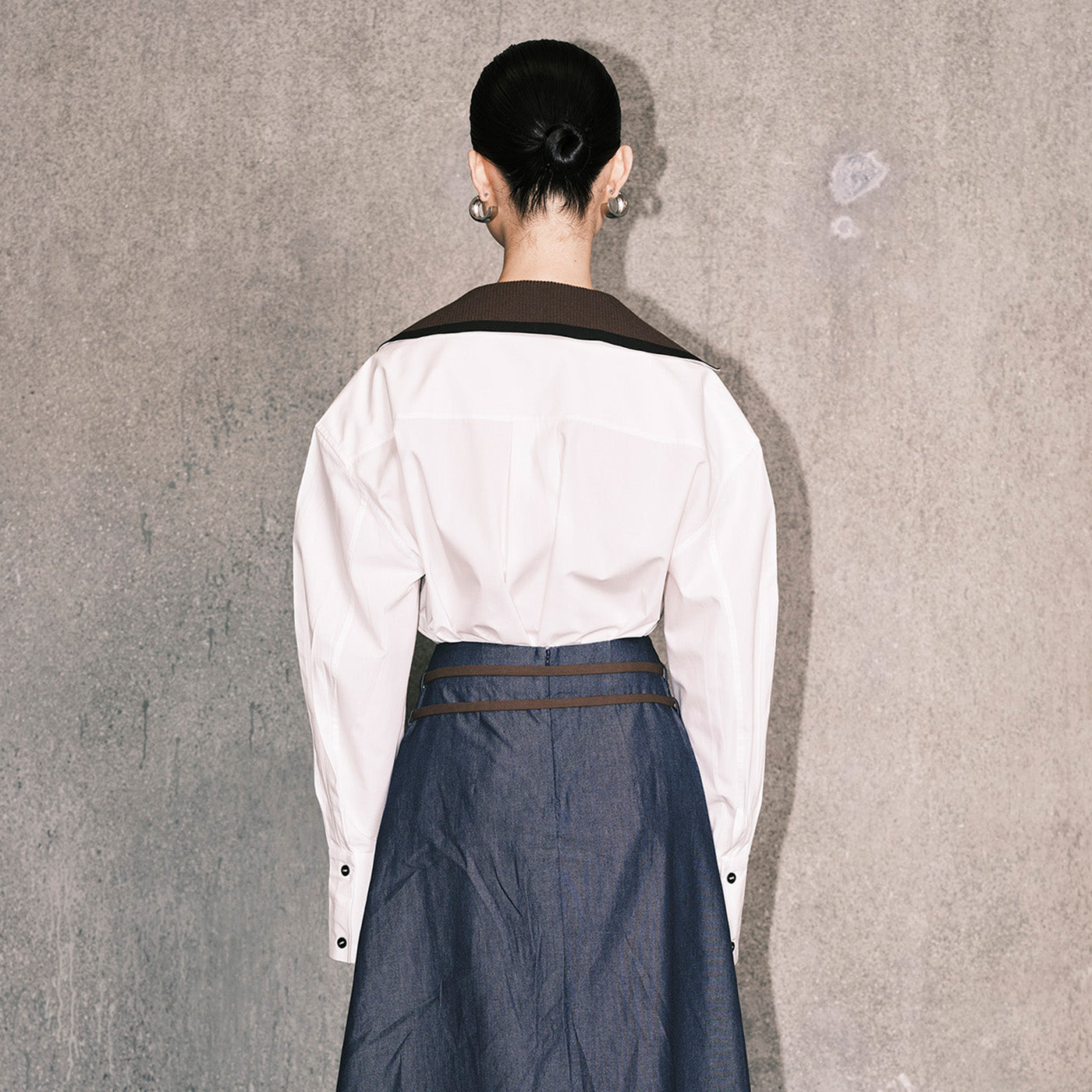Light Denim and  Twill Pleated Skirt