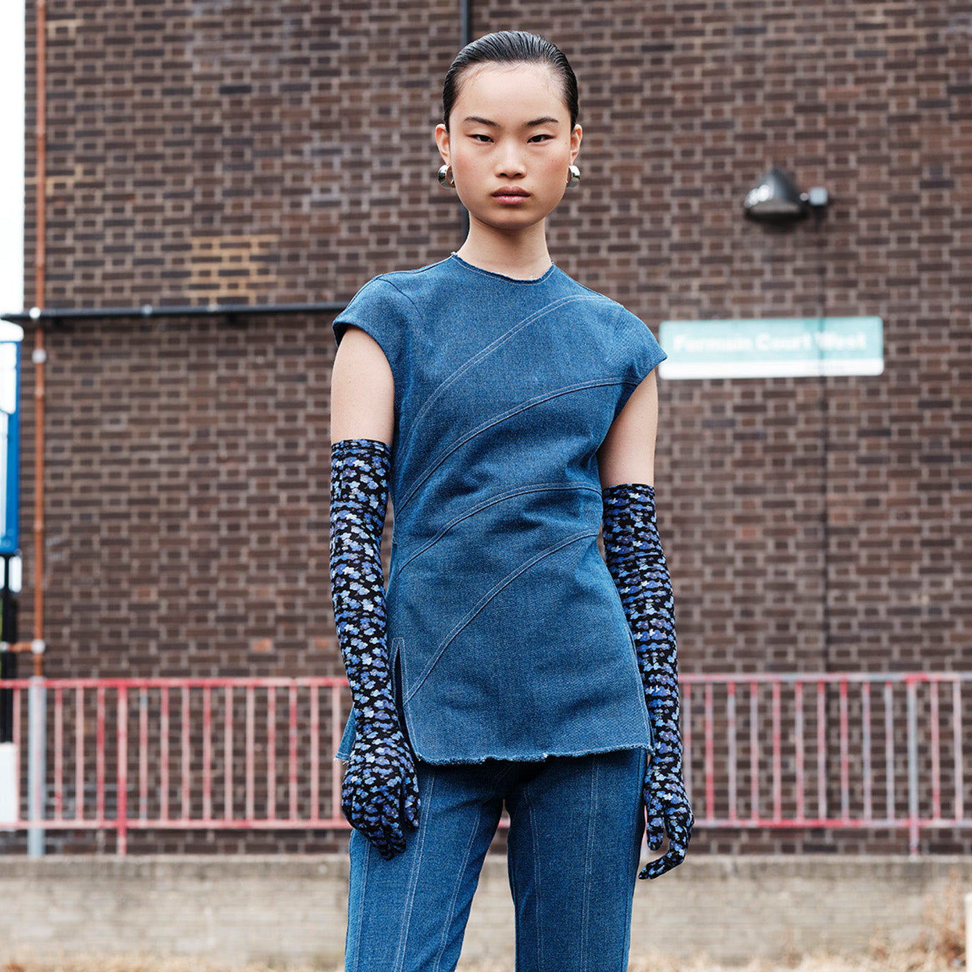 Swoosh Denim Top with Slits