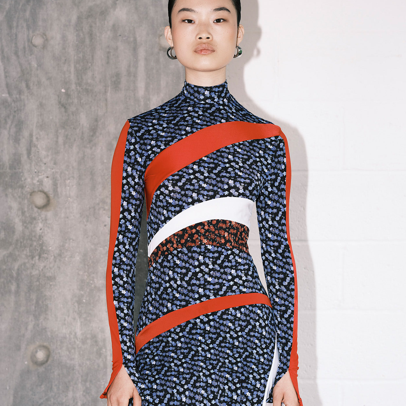 Flower Swoosh Panelled Jersey Dress