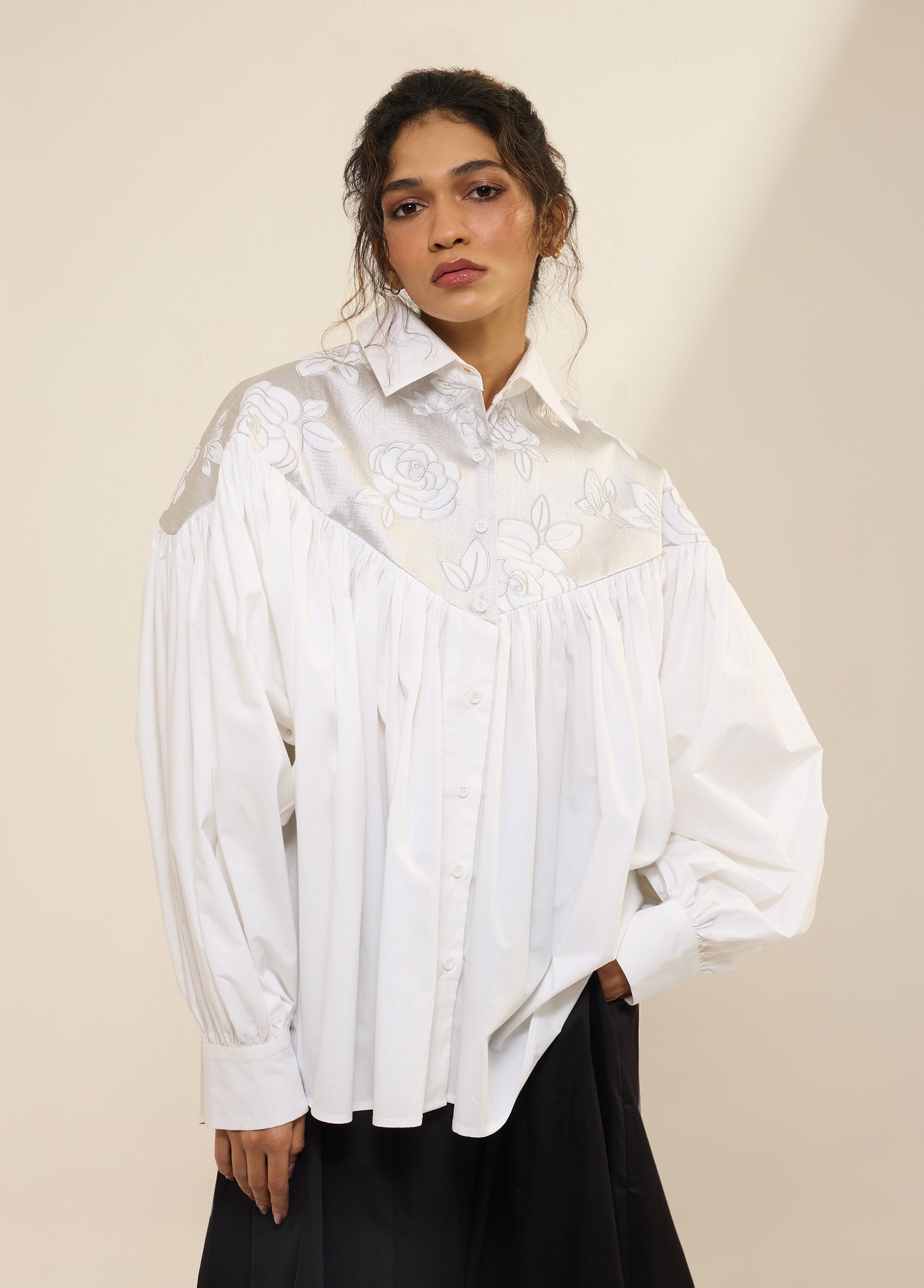 Shirt With Floral Thread Embroidery