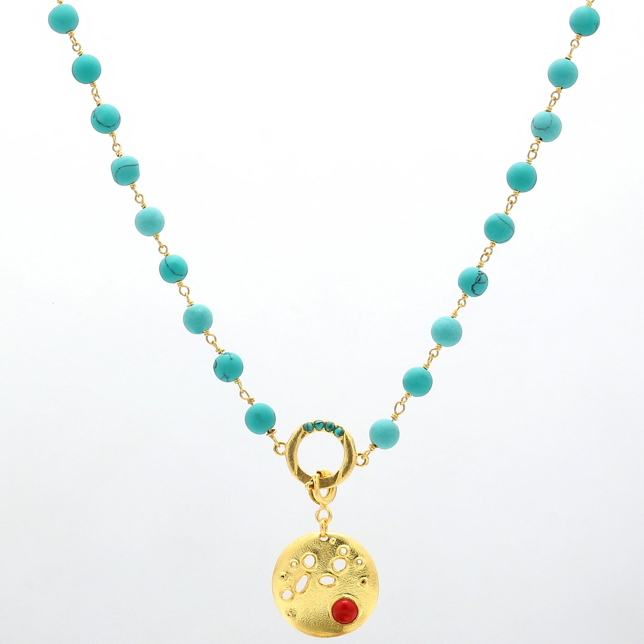 Coral Sequence Necklace w/ Single Charm